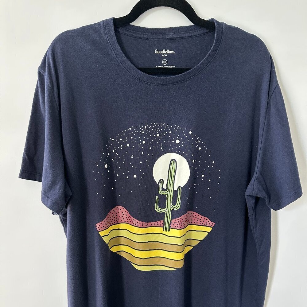 Blue XXL Night Desert Cactus Men's Goodfellow Tee Shirt